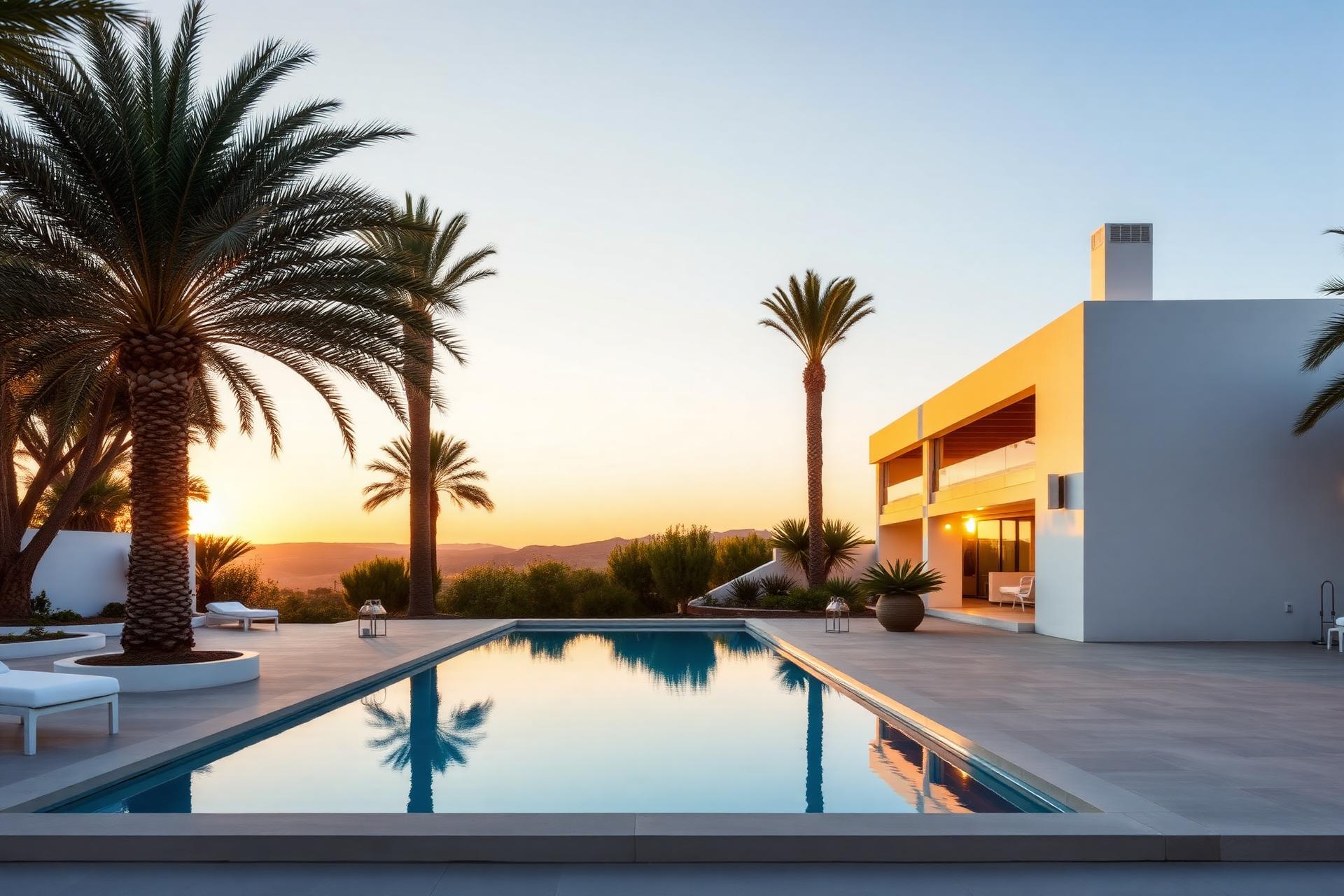 Luxury villa in Ibiza at sunset